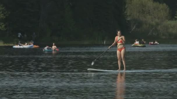 Mulher Paddleboard — Vídeo de Stock