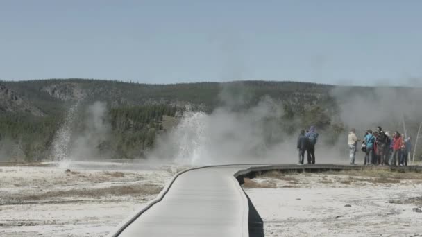 Tourists Geysers Yellowstone National Park — Stock Video