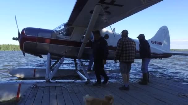 Pessoas Cão Junto Hidroavião — Vídeo de Stock