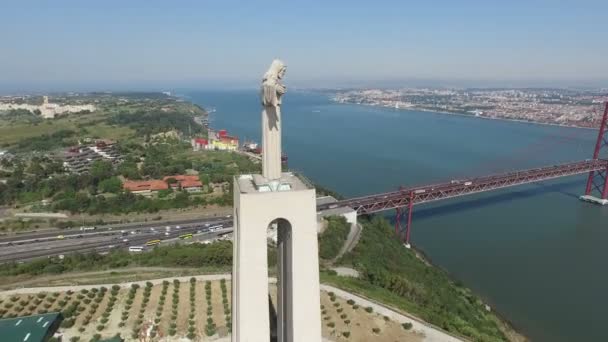 Kral Heykeli Ponte Abril Havadan Çekilmiş Görüntüleri — Stok video