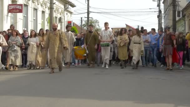 People Actors Crucifixion Walk Playing Outdoors — Stock Video