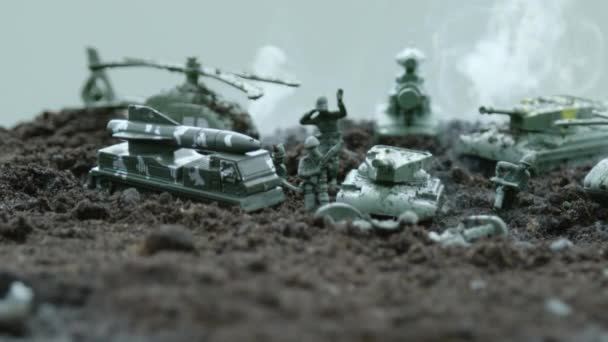Kriegsszene Mit Armeespielzeug Ultra Slow Motion — Stockvideo