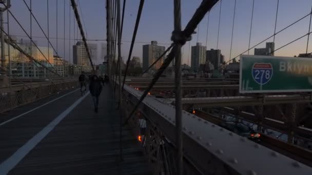Veduta Dell Ora Del Tramonto Del Ponte Brooklyn New York — Video Stock