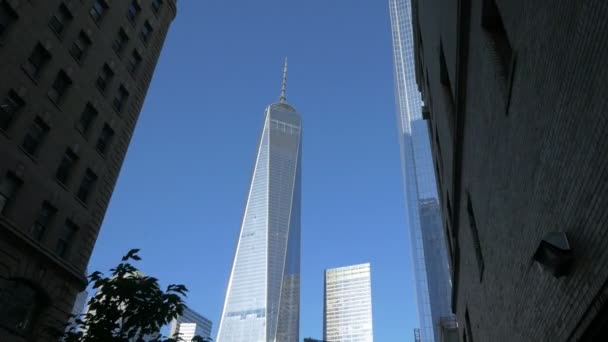 Всемирный Торговый Центр Видимый Улицы Нью Йорке Сша — стоковое видео