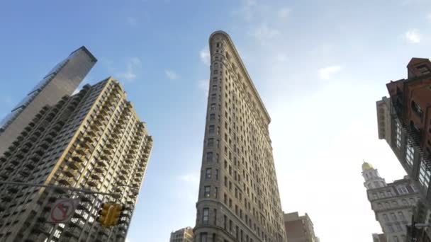 Edificio Flatiron Semáforo Rojo Nueva York Estados Unidos — Vídeo de stock