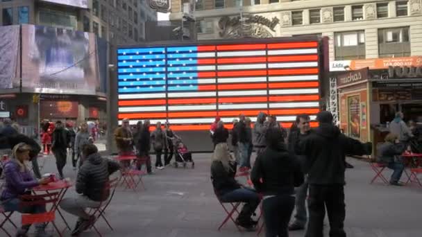 Освітлений Прапор Сша Таймс Сквер Нью Йорк — стокове відео