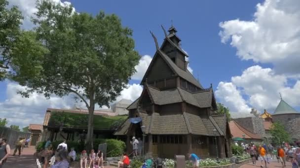 Epcot Stave Church Noorwegen Paviljoen — Stockvideo