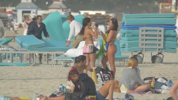 Gente Relajándose Hablando Playa — Vídeo de stock