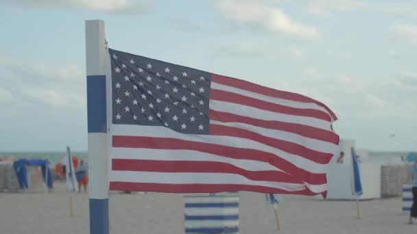 Sahilde Dalgalanan Amerikan Bayrağı — Stok video