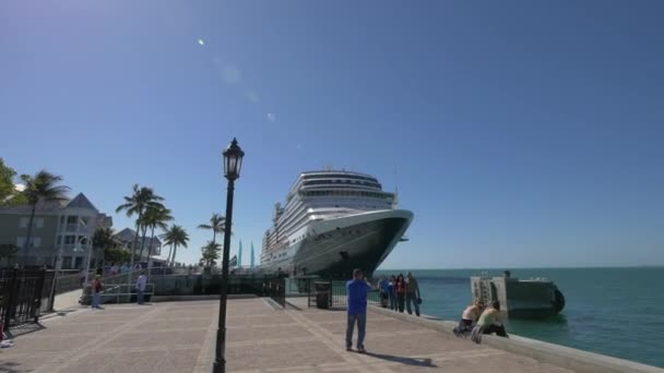 Navio Cruzeiro Ancorado Num Porto — Vídeo de Stock