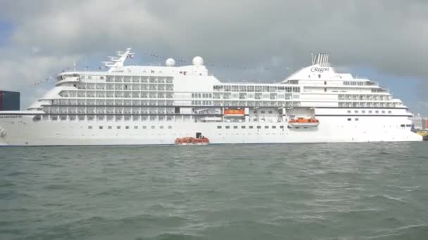 Cruiseschip Voor Anker Haven Van Miami — Stockvideo