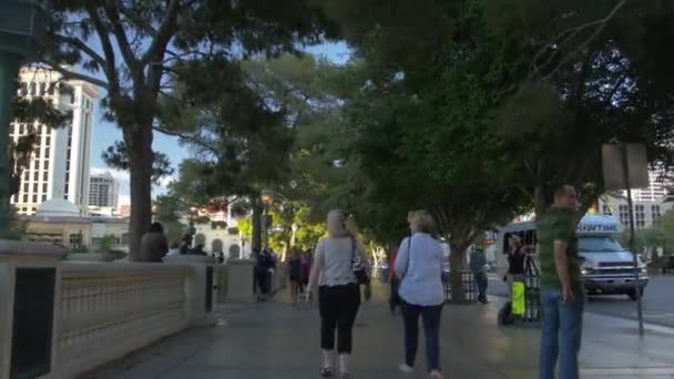 Toeristen Wandelen Langs Lake Bellagio Las Vegas Verenigde Staten Van — Stockvideo