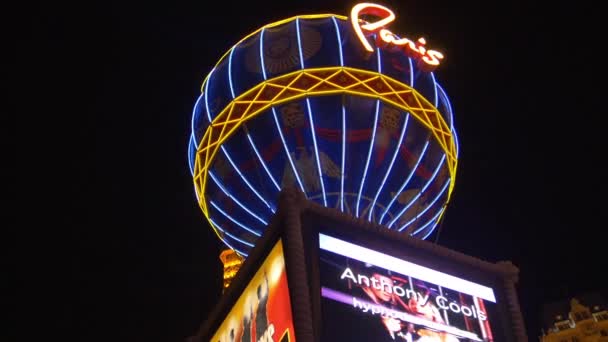 Parijs Las Vegas Hotel Nachts Verenigde Staten Van Amerika — Stockvideo