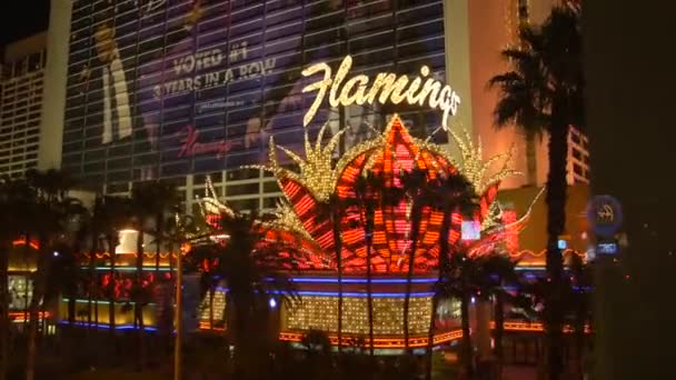 Flamingo Hotel Seen Night Las Vegas Соединенные Штаты Америки — стоковое видео