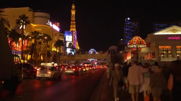 Las Vegas Boulevard Met Eiffeltoren Verenigde Staten Van Amerika — Stockvideo