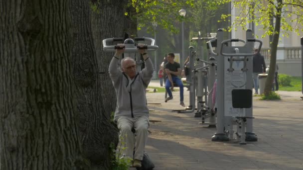 Vieil Homme Faisant Exercice Dans Parc — Video