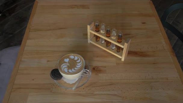 Coffee Cup Tubes Table — Stock Video