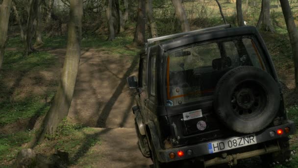 Jeep Fährt Wald Von Straße — Stockvideo