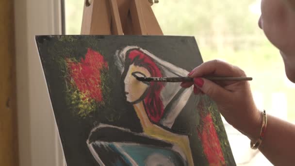 Pintura Mano Mujer — Vídeos de Stock