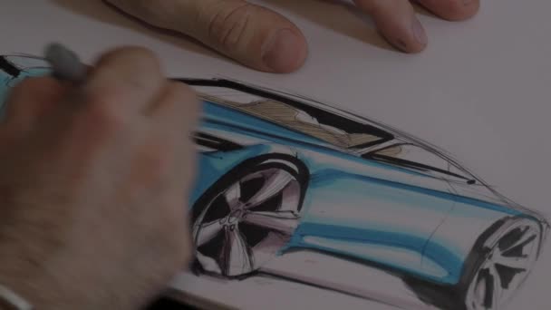 車を描くアーティストのビューを閉じます — ストック動画