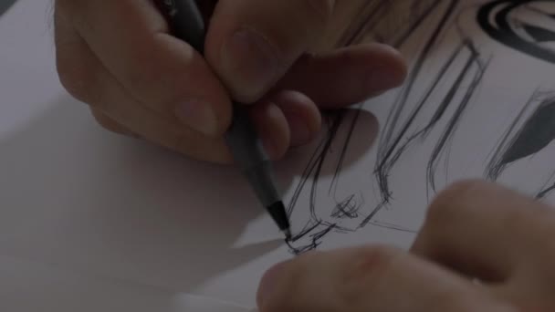 Male Hands Sketching Car Paper — Vídeo de Stock