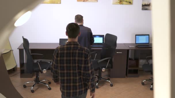 Men Coming Work Entering Office Stock Video