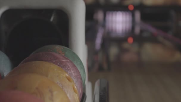 Bowling Balls Rack Bowling Alley — Stock Video