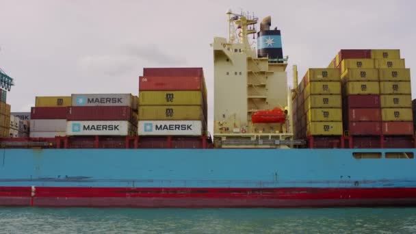 Containers Loaded Maersk Line Ship — Stock Video