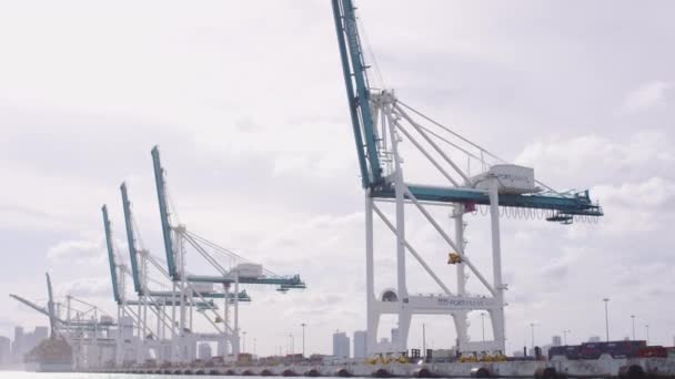 Speedboat Sailing Cargo Cranes — Stock Video