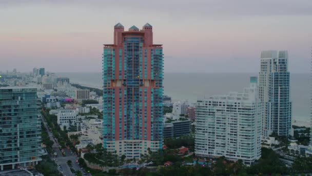 Letecký Pohled Budovy Pobřeží Miami Beach — Stock video
