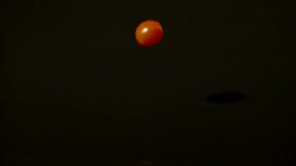 樱桃番茄落在潮湿的表面 超慢运动 — 图库视频影像