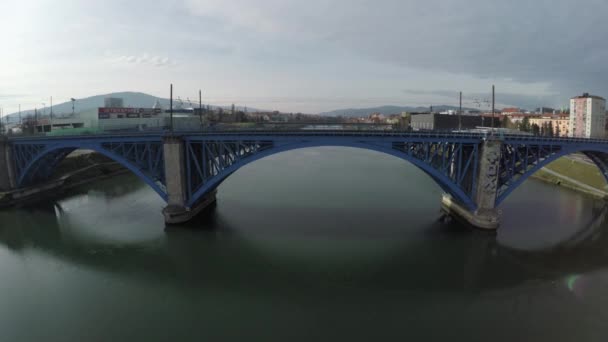 Vista Aérea Das Pontes Rio Drava — Vídeo de Stock