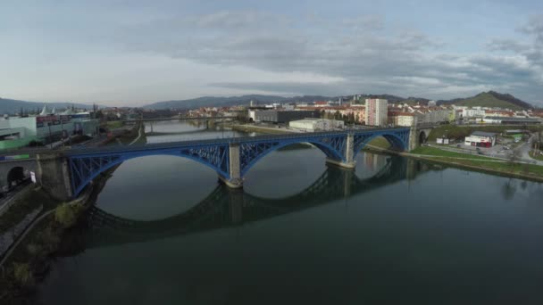 Vista Aérea Del Puente Azul Maribor — Vídeos de Stock