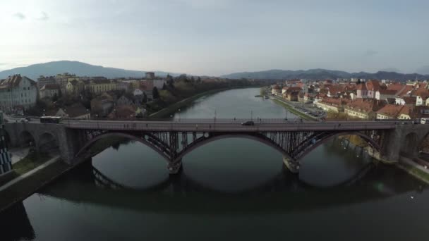 Veduta Aerea Del Ponte Vecchio Maribor — Video Stock