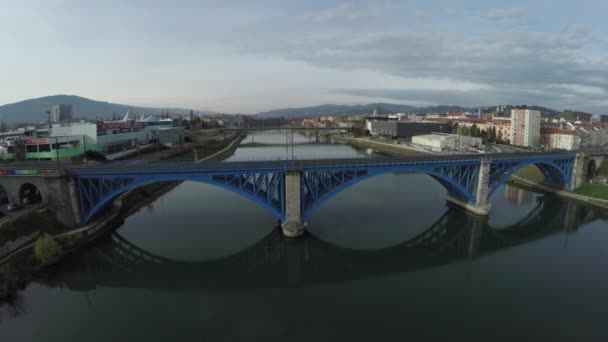 Aerial View Drava River Railway Bridge — Stok video