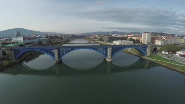 Drava Nehri Mavi Köprü Nün Havadan Görünüşü — Stok video
