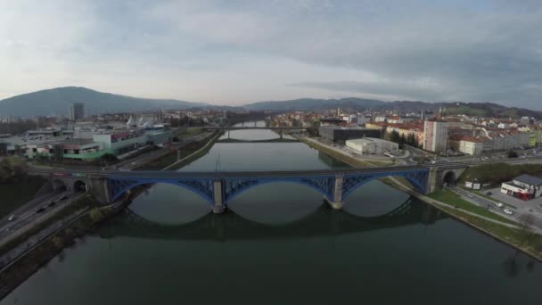 Aerial View Bridges Drava River Maribor — Stok video