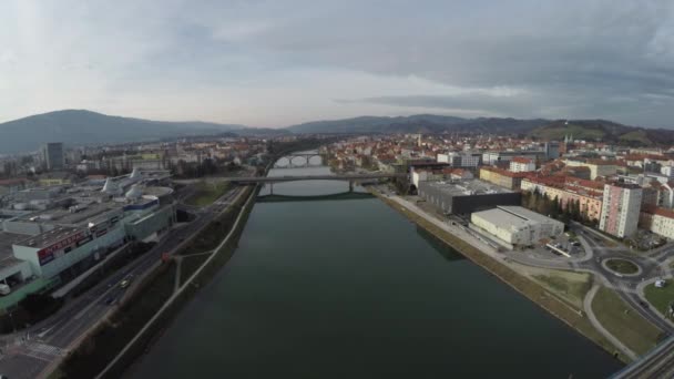 Aerial View Drava River Bridges Maribor — Αρχείο Βίντεο