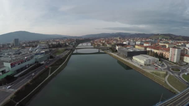 Aerial View Bridges Drava River Maribor — Stockvideo