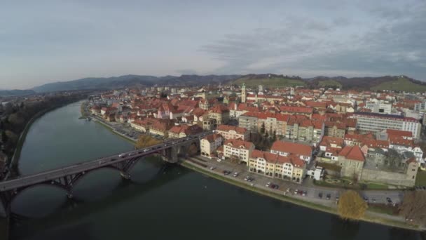 Aerial View Stari Most Drava River Maribor — ストック動画