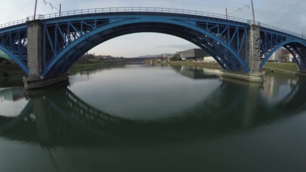 Blue Railway Bridge Drava River Maribor — Video Stock