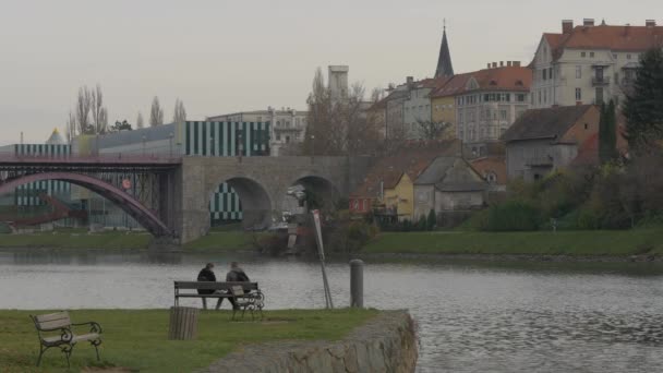 Drava River Flowing City Maribor — Video Stock