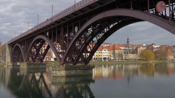 Old Bridge Drava River Maribor — Stok video