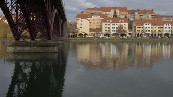 Drava River Old Bridge Maribor — Stok video