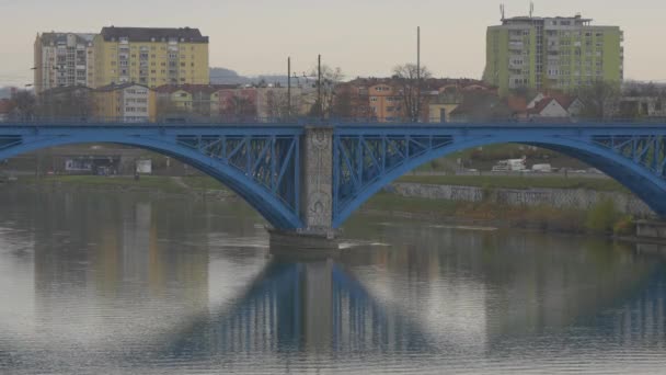 Blue Railway Bridge Drava River Maribor — Stock video