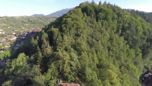 Veduta Aerea Una Collina Boscosa Del Castello Bran — Video Stock