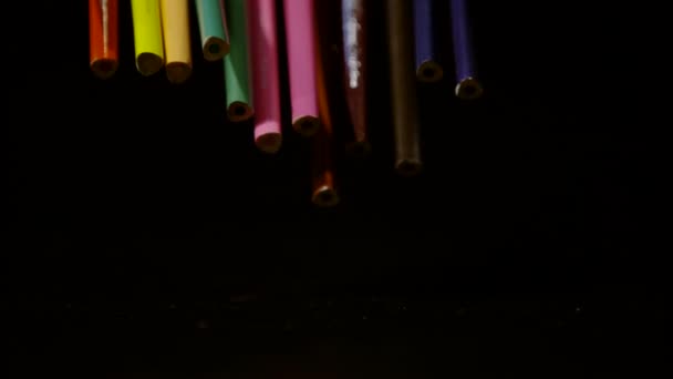 Pack Coloring Pencils Bouncing Ultra Slow Motion — Stock Video