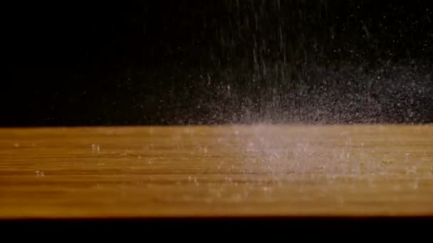 Gotas Agua Una Superficie Madera Húmeda Ultra Slow Motion — Vídeos de Stock