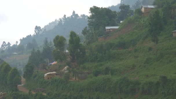 Small Houses Trees Hill Uganda — Vídeos de Stock