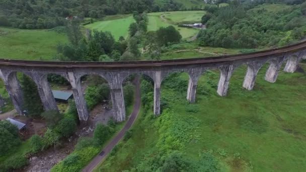 Aerial View Glenfinnan Viaduct Surroundings — ストック動画